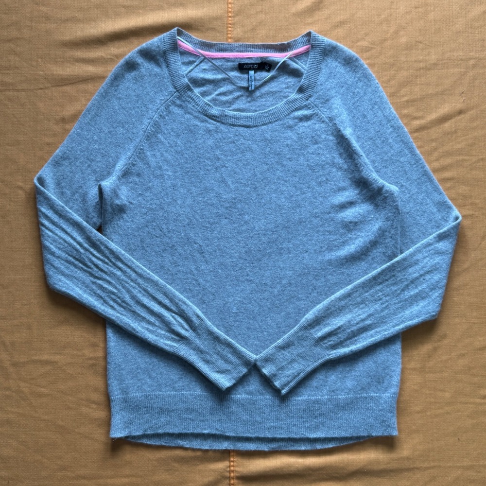 Apt. 9 100% Cashmere Sweater Light Blue Crew Neck Raglan Long Sleeve Medium